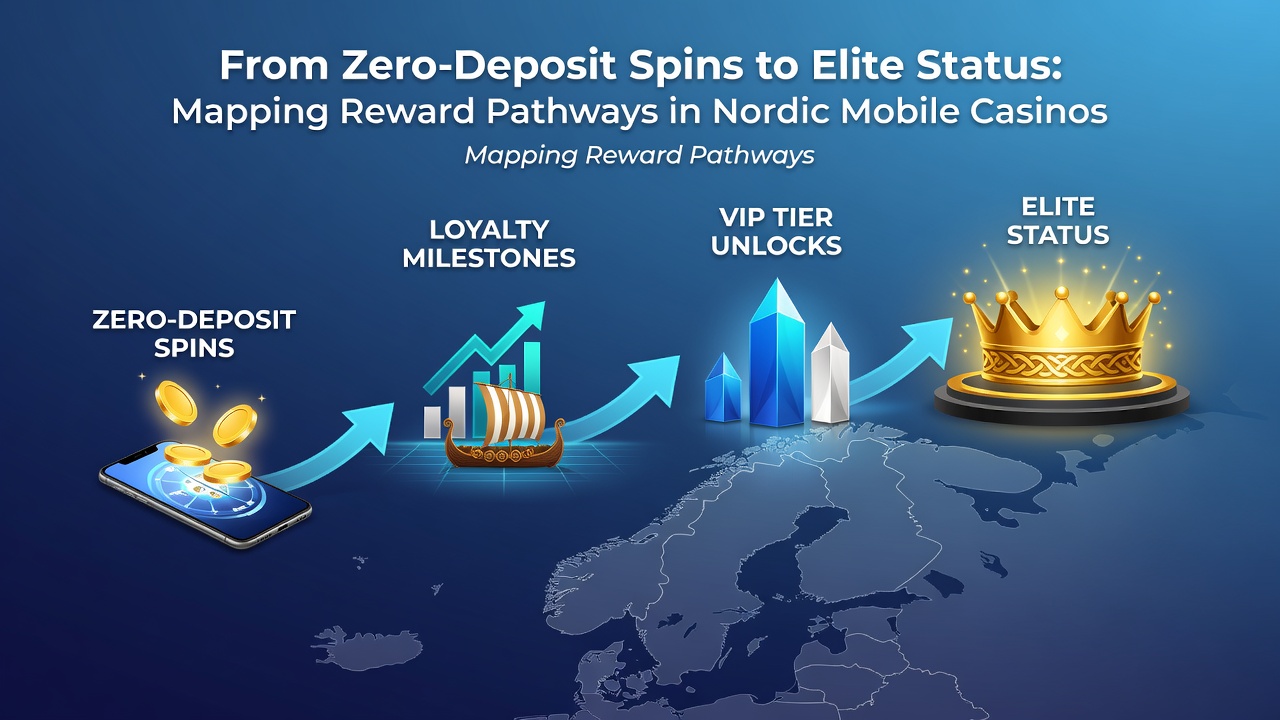 Chart mapping player progression from free spins to elite casino rewards in Nordic markets